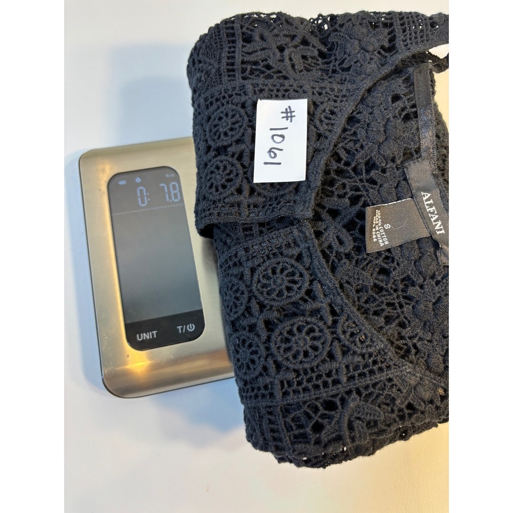 Alfani Black Crochet Lacey Cotton Cardigan Size S - Picture 11 of 11